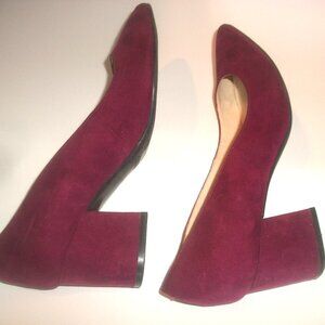 Nine West Pointy Plum Suede Low-Heel Pumps with Broad 2.25" Heels 8M
